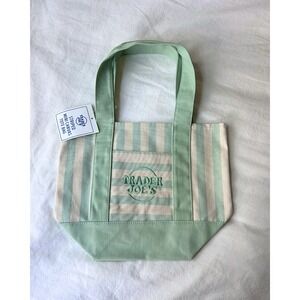 Trader Joe's Mini Pastel Stripe Canvas Tote Bag Limited Edition (Green)